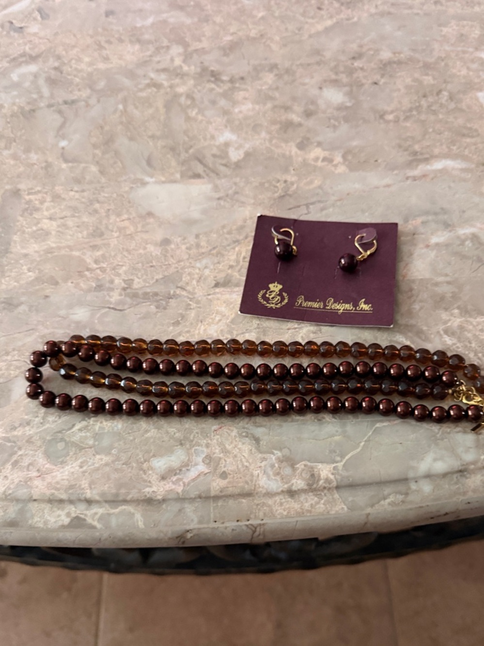 NEW Premier Designs Brown Beaded Multi-Strand Necklace & Earrings Set